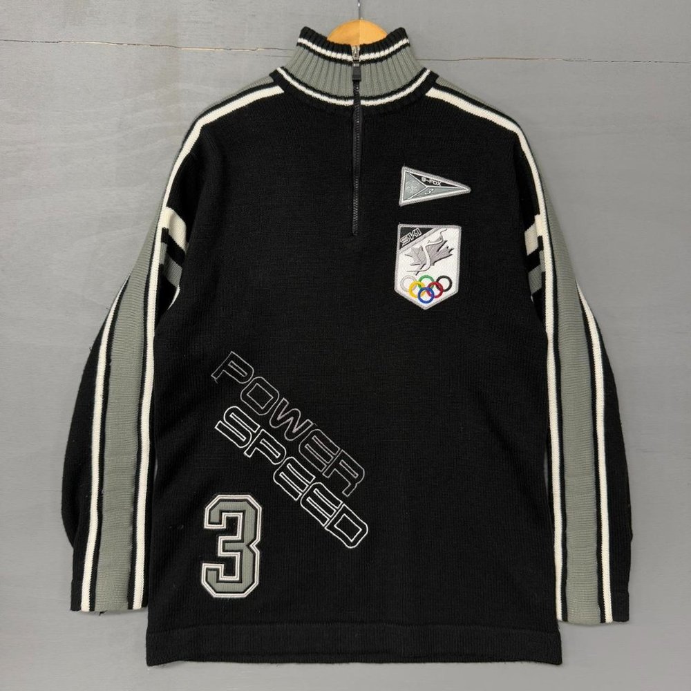 Vintage Fox Sport Ski Sports Power Speed 3 Black Heavyweight Sweater Medium